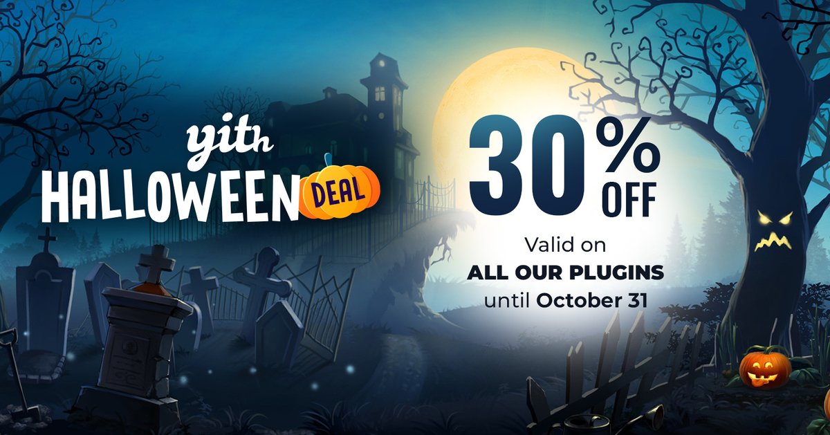📣 3, 2, 1... Trick or treat? We say treat 👻 The incredible and terrifying offers are starting now! Only for #Halloween, you can buy any product with a 30% discount! Get your offer here: bit.ly/45R8BKi #YITHplugins