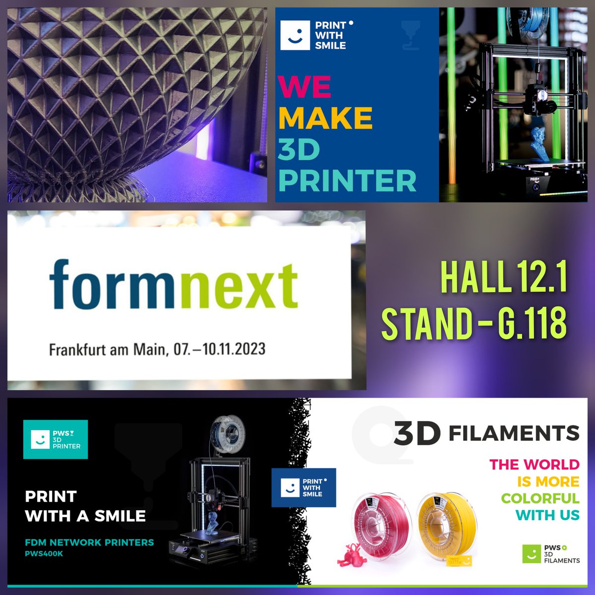 PWS400's tweet photo. Visit us from 7. - 10.11.2023 on #messefrankfurt , on Faire #formnext. We are looking for your visit on our Stand in Hall 12.1, Stand G-118, where you can see our #printwithsmile 3D Printers and Filaments.
#3ddruck #3dprinting #3dtisk #3dprinter #3dprint #pws3dfilaments #pws400k https://t.co/SNd5leDTpV