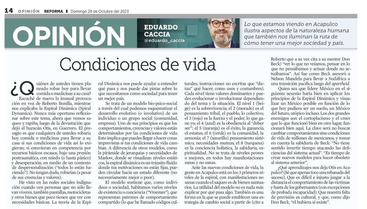 rramireznava's tweet image. Condiciones de vida de @eduardo_caccia vía @Reforma #spiraldynamics #comportamiento #codigosculturales