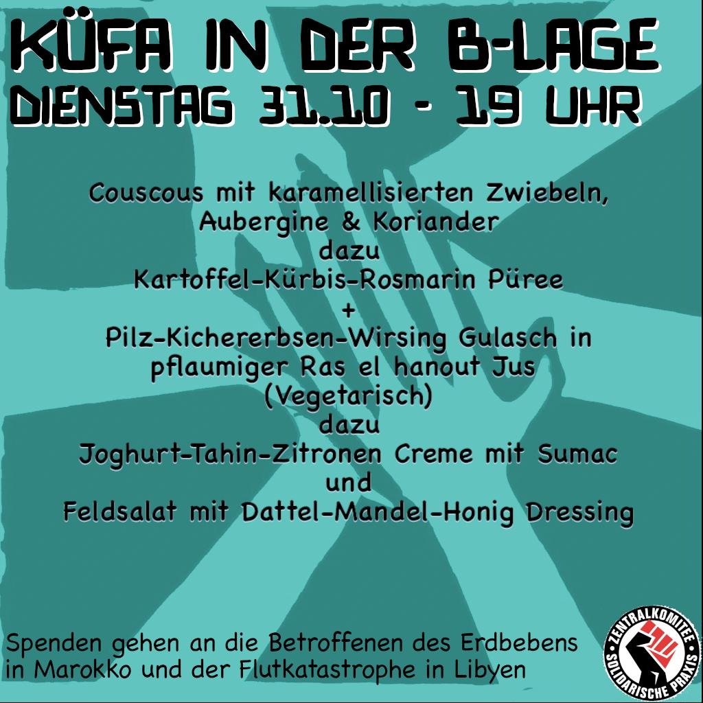 FurSolidarische's tweet photo. Liebe Leute, am Dienstag machen wir wieder eine Küfa in der B-Lage im Neukölln! Kommt gerne vorbei und esst mit uns 🔥😋
#b3110 #küfa #Solidarität https://t.co/QPNl6EIQON