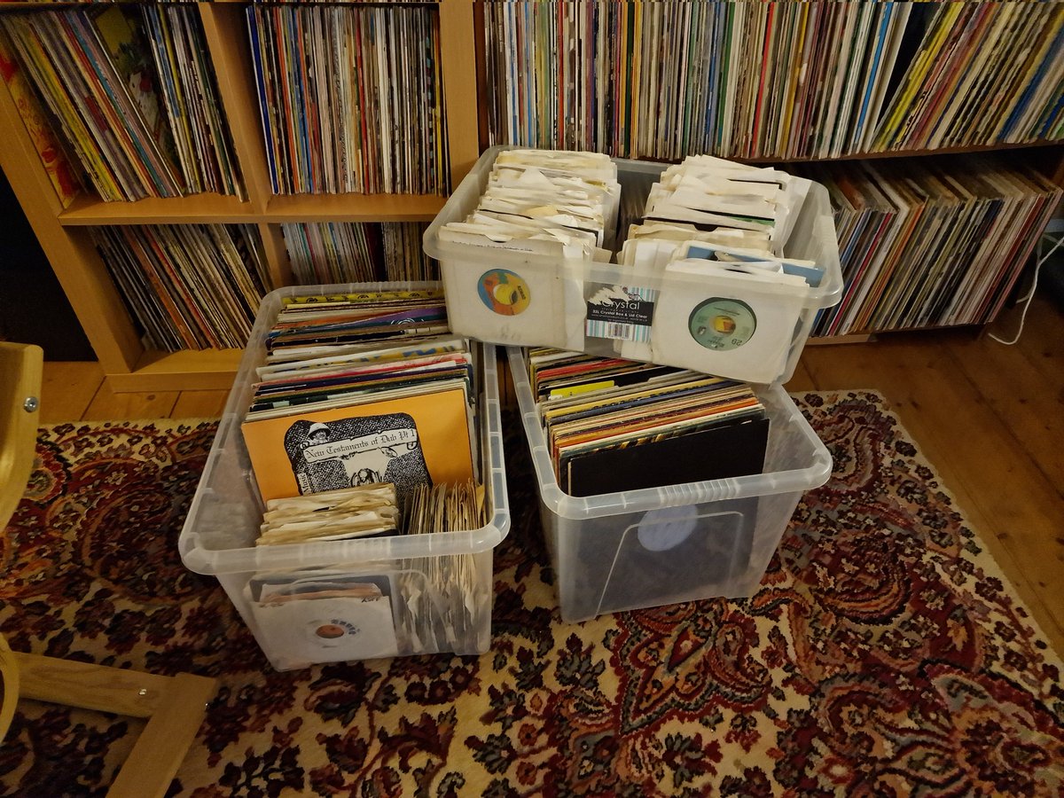 #Vinyl tidy, separate and sort. Three crates ready for cleaning and listing <a href="/discogs/">Discogs</a> incoming!