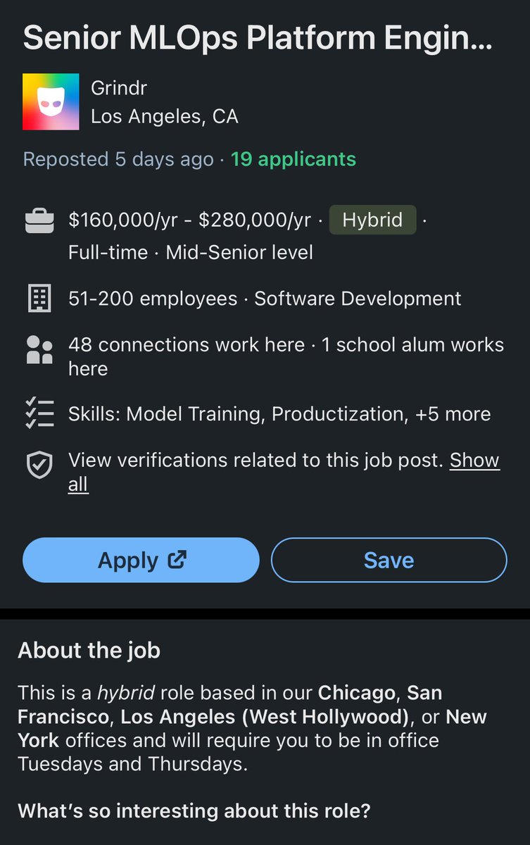 Grindr told engineers on August 3rd that they were no longer permitted to work out of LA or NYC, cities where Grindr has existing offices, as part of their relocation mandate. A few days ago, they posted this role