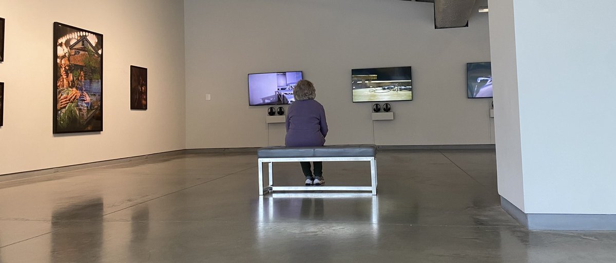 A woman gazes at the artists presentation