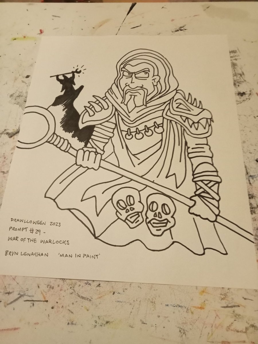 ManInPaintUK's tweet image. ANOTHER DAY, ANOTHER PROMPT from @drawlloween... 'War Of The #Warlocks'. I have to admit this was the first prompt that didn't really inspire me. Oh well, not bad three weeks in... 🤩🎃✏️🧙🏻‍♂️🔮⛰️ #Drawlloween2023 (DAY TWENTYNINE)

#artistsonx #maninpaint #80skid #geek #geekyartist