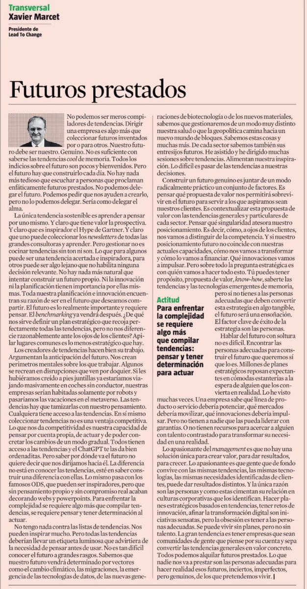 Detectar tendencias es necesario, pero más importante aún es hacerlas propias, y sobretodo con las personas adecuadas. Acertado como siempre <a href="/XavierMarcet/">Xavier Marcet</a>