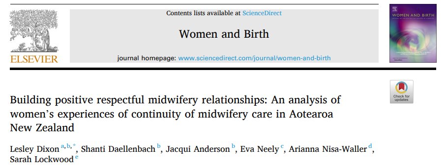 New research - Midwifery continuity of midwifery care. Women report 'involvement in care planning (95.1%), sufficient information for informed decisions (95.4%) and respect for decisions made (95.5%)' in Aotearoa NZ 🇳🇿 👏🙏 @NatMatVoicesorg doi.org/10.1016/j.womb…