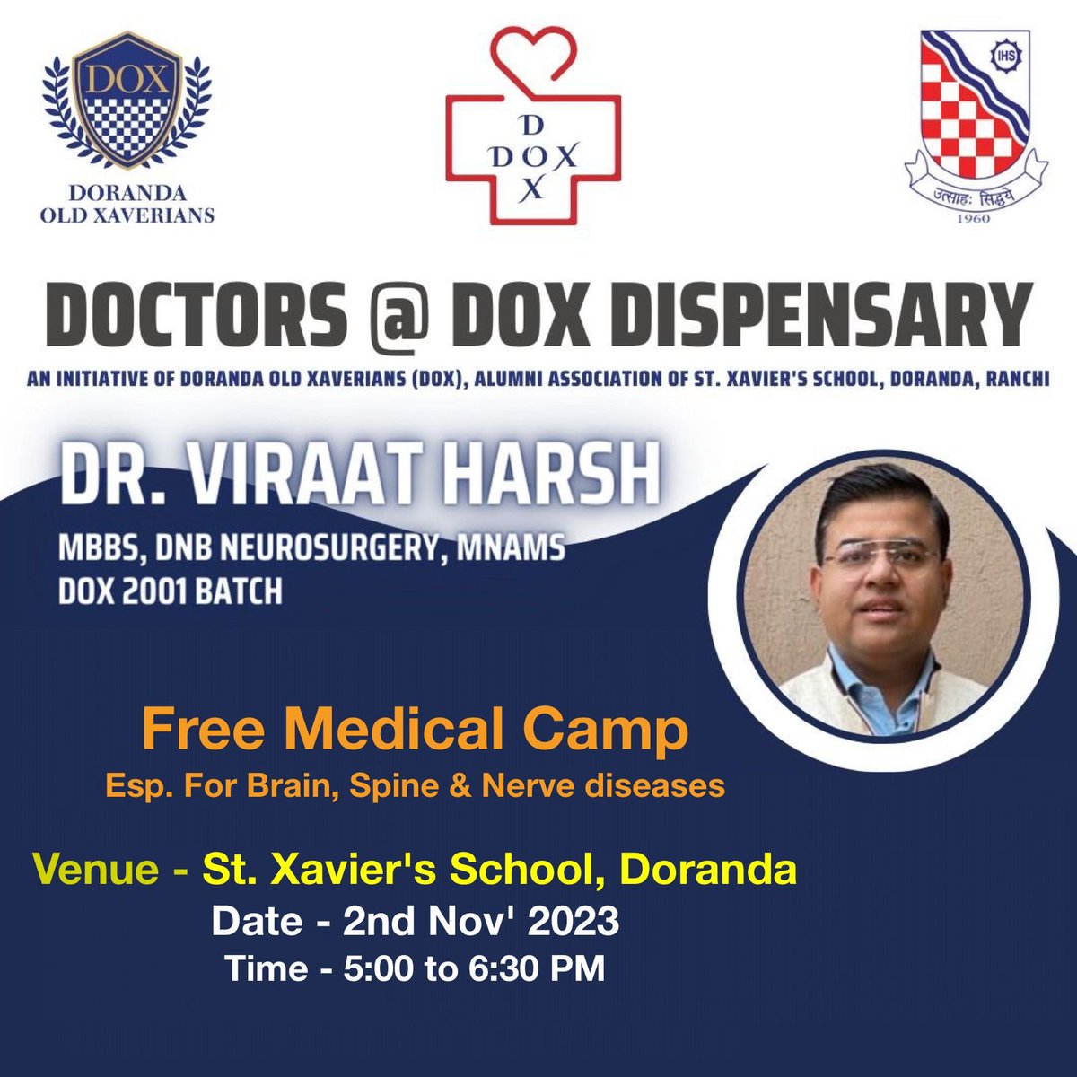UtsavParasar's tweet photo. Dispensary (Neuro) &amp; Blood Donation camp on 2nd Nov.

Blood Donation - 10AM - 3 PM
Dispensary - 5 PM - 6:30 PM 
@viraatharsh @jaaindia @HLTH_JHARKHAND @JharkhandCMO @DC_Ranchi @atulgera007 @budhiaa @suyashkhemka @rahulbh68421284 @alokminocha @vipulagrawal @niteshpriya @DOXRanchi https://t.co/n8dBOY0gnY