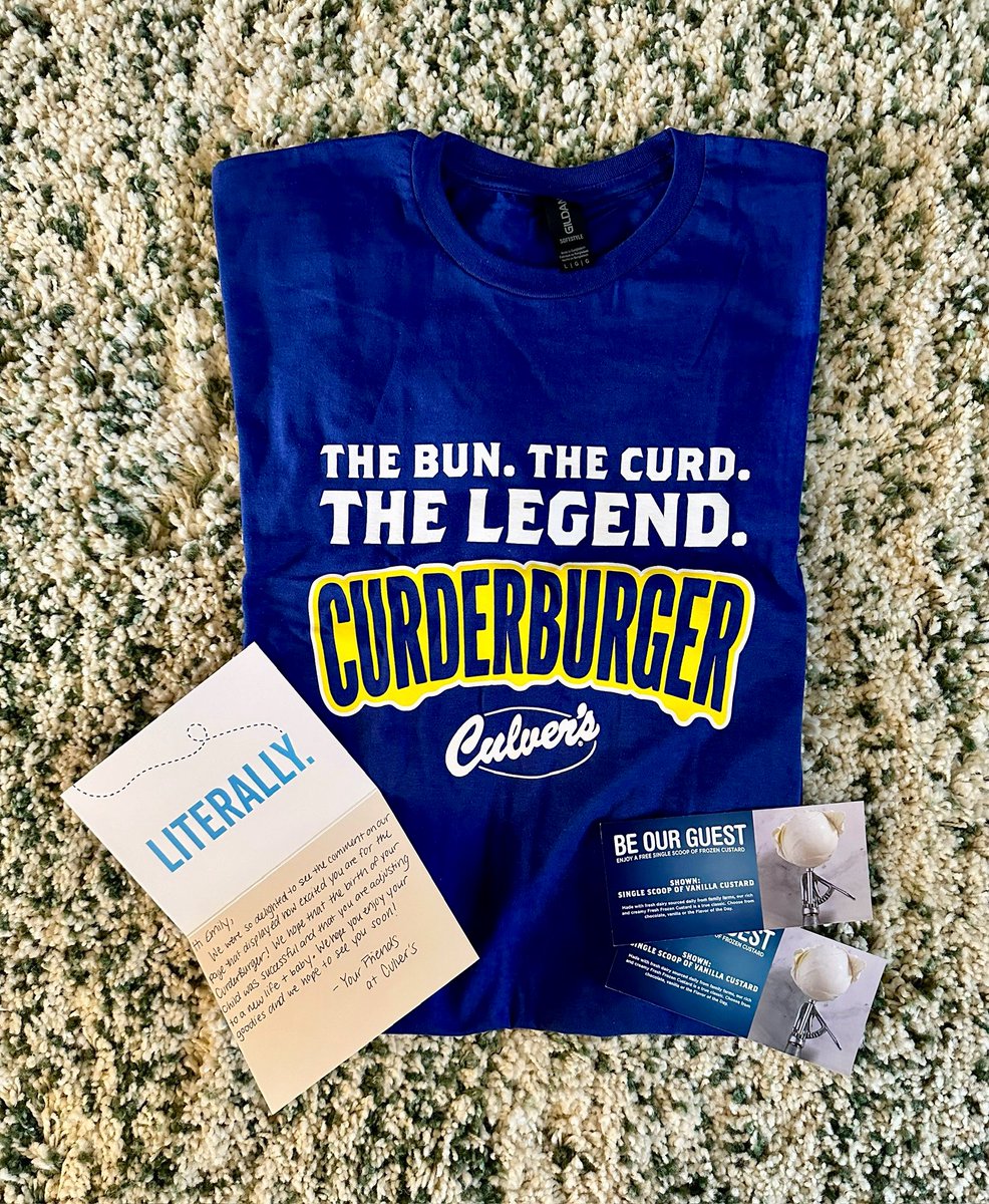 watchshortiego's tweet photo. Special shoutout and major THANK YOU to the entire team at @culvers for making this surprise and delight possible! 🫶🏻

I received this gift the day before our daughter was born – and yes, she basically came out as a little cheese curd! 😭 #CurderBurger #Culvers #TrueBlueCrew 🩵🧀 https://t.co/DTi9WKVneI