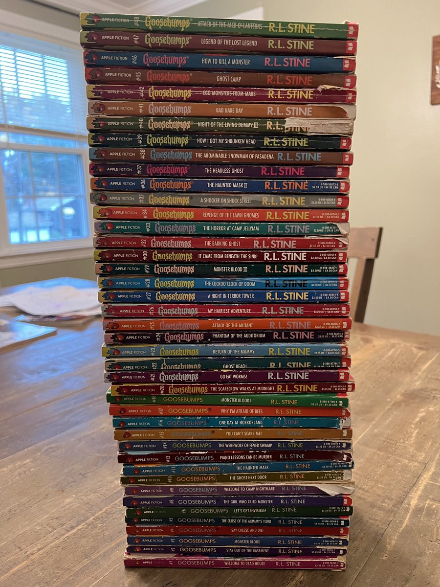 John Bonini (@bonini84) on Twitter photo My son has gotten really into Goosebumps due to the new Disney+ series. 
I was able to track my old ones down from my mom so he could start reading some. 
If you’ve read as many of these as I have, how’s your back feeling? 😂 My son has gotten really into Goosebumps due to the new Disney+ series. 
I was able to track my old ones down from my mom so he could start reading some. 
If you’ve read as many of these as I have, how’s your back feeling? 😂