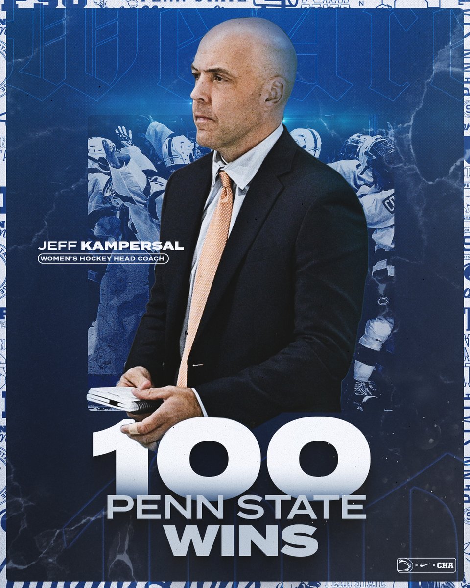 PennStateWHKY's tweet image. 💯 Wins at Penn State! With today's victory, head coach Jeff Kampersal captured his 100th victory at Penn State! Congrats coach! 

#WeAre #HockeyValley