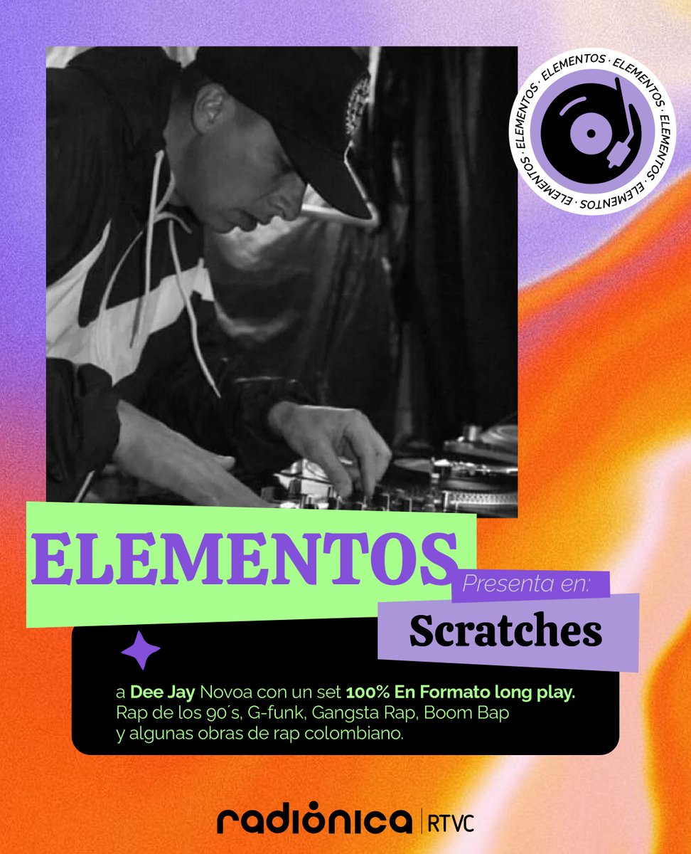 🔥✊ Feliz domingo de #ElementosRadiónica, hoy presenta en Scratches a Dee Jay Novoa con un set 100% en formato Long Play, rap  de los 90´s, G-funk,Gangsta Rap,Boom Bap y algunas obras de rap colombiano. 

<a href="/rasdavidblack/">David Renteria</a> está #AlAire en radionica.rocks