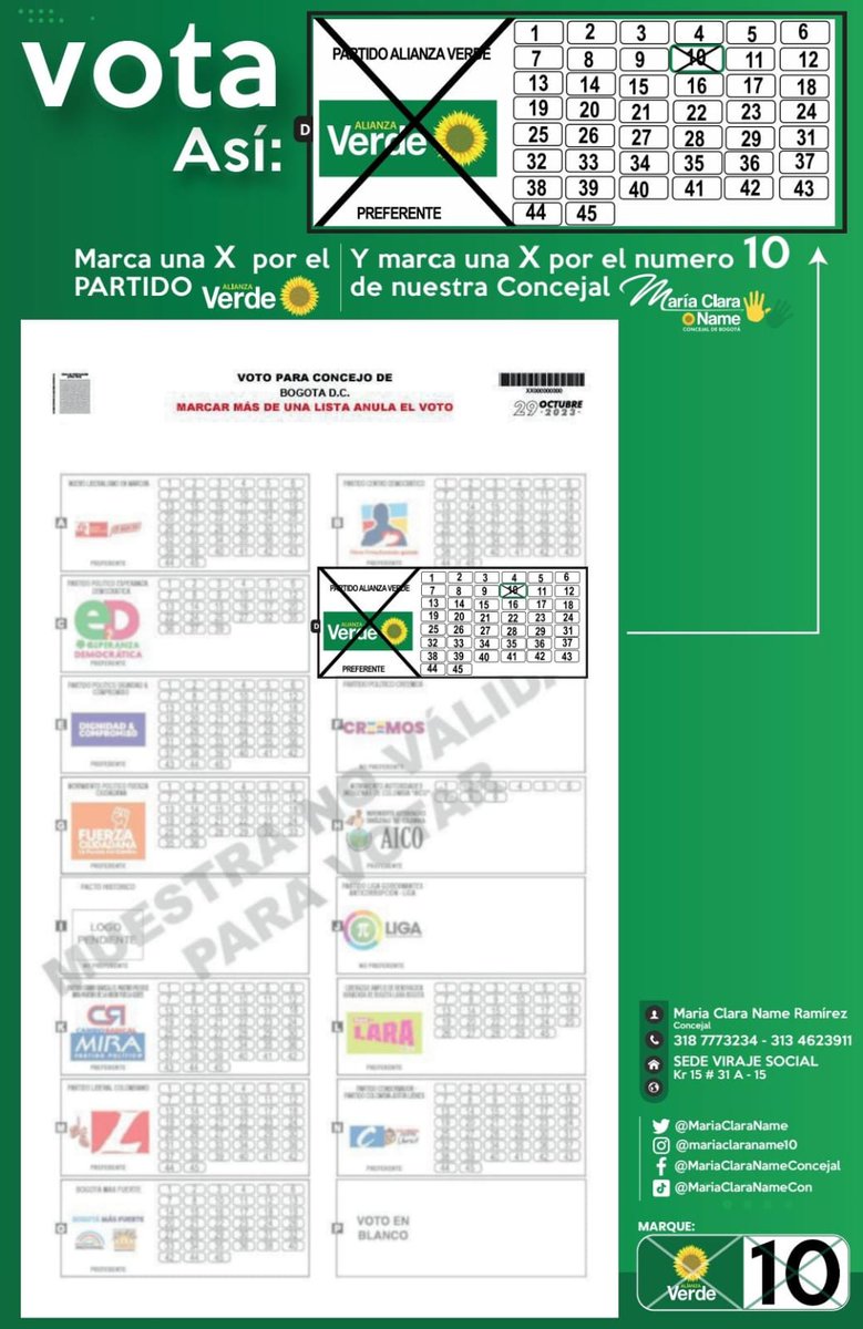 MariaClaraName's tweet photo. Quedan menos de 2 horas!!! Y si aún no has ejercido tu derecho al voto, estás a tiempo, ve con tu familia y amigos al puesto de votación asignado y vota al @ConcejoDeBogota 👇👇👇
#Verde10 🌻🔟
🙌🙌 https://t.co/oVD3OUZFjP