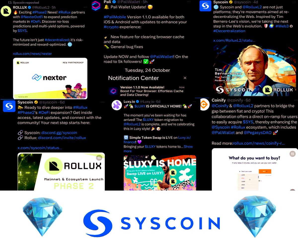 BITCOINTRAPPER's tweet image. $SYS #SYS #SYSCOIN 🔵🗞️📰

🔵 #ROLLUX PHASE 2 LAUNCH✅ 
🔵 @PaliWallet update for iOS &amp;amp; android
🔵 @Luxy_io migrated to @RolluxL2 
🔵 @coinify &amp;amp; @syscoin partner to bridge the gap between fiat &amp;amp; crypto 
🔵ROLLUX partner w @NexterDotFi to expand prediction markets in #DEFI
