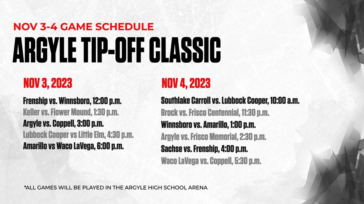 Argyle, TX is the place to be next weekend! Lots of great basketball to come!😈🏀
<a href="/lcpgirlsbball/">ladypiratebasketball</a> <a href="/FrenshipGBB/">Frenship Girls Bball</a> <a href="/LadySandies/">AHS Lady Sandies 🏀</a> <a href="/CowgirlsBball/">Coppell Cowgirls Basketball</a> <a href="/GBBWarriors/">Memorial Warriors Girls Basketball</a> <a href="/BROCKTXGBBALL/">Brock Lady Eagles Basketball</a> @cen10girlshoops <a href="/LadyDragonBKB/">Lady Dragon Basketball</a> <a href="/fmhsladyjags/">Lady Jaguars Basketball</a> @lvpiratesGBB <a href="/WLRBasketball/">Winnsboro Lady Raider Basketball</a> <a href="/sachsegbb/">Sachse Girls Basketball</a> <a href="/Kgb_hoops/">Keller Girls Hoops</a> <a href="/LELADYLOBOHOOPS/">LE LADY LOBO HOOPS🏀</a>