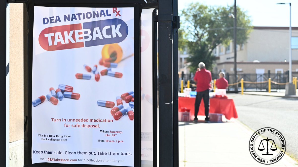 NewMexicoDOJ's tweet photo. Thank you, @aarpnm for joining us yesterday for #DEAdrugtakebackday and distributing scam-prevention materials and giveaways. #rxtakebackday #nmag #nmoag #aarpnm #dea #drugtakebackday https://t.co/xDJIPXa1Ts