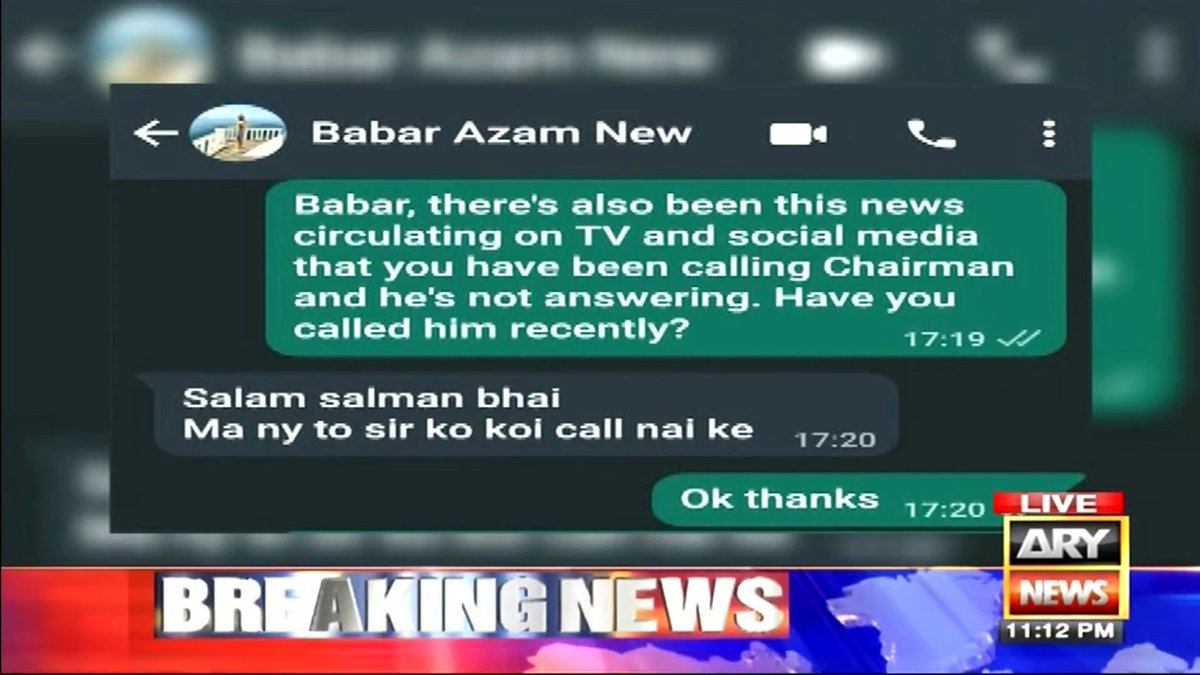 ArfaSays_'s tweet photo. Babar Azam should file cybercrime and defamation cases against PCB official who has leaked his personal chat aswell as the journalists and channel who displayed his chat in public without Babar's consent. This is nothing but a third grade act by whoever is involved!Shame!🖐️#CWC23 https://t.co/MM0SjDYHkl