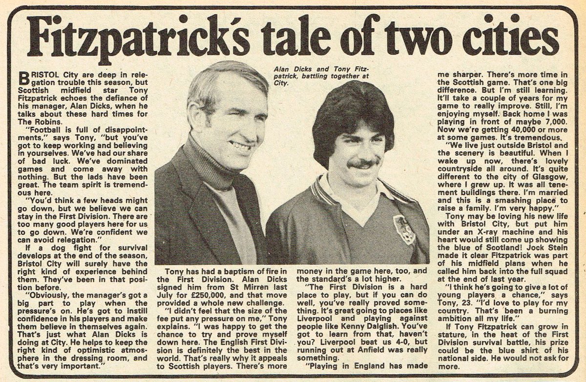 ScotsFootyCards's tweet photo. Fitzpatrick's tale of two cities #TonyFitzpatrick #BristolCity #Shoot! 1980-03-01 https://t.co/m7B053uZL2