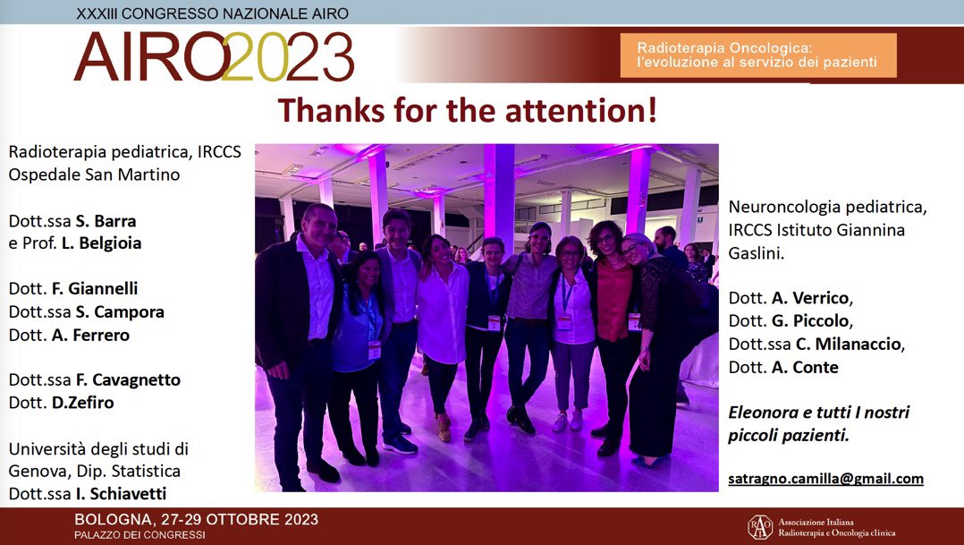 CamiSatragno's tweet photo. Proud to have presented the results of our work “HOPE to be PAST”, thanks to each of you for the support and scientific contributions! 
We're a great team!
The best scientific work, oral presentation of #AIRO2023 #paediatric #CancerResearch https://t.co/jrQbU00GZi