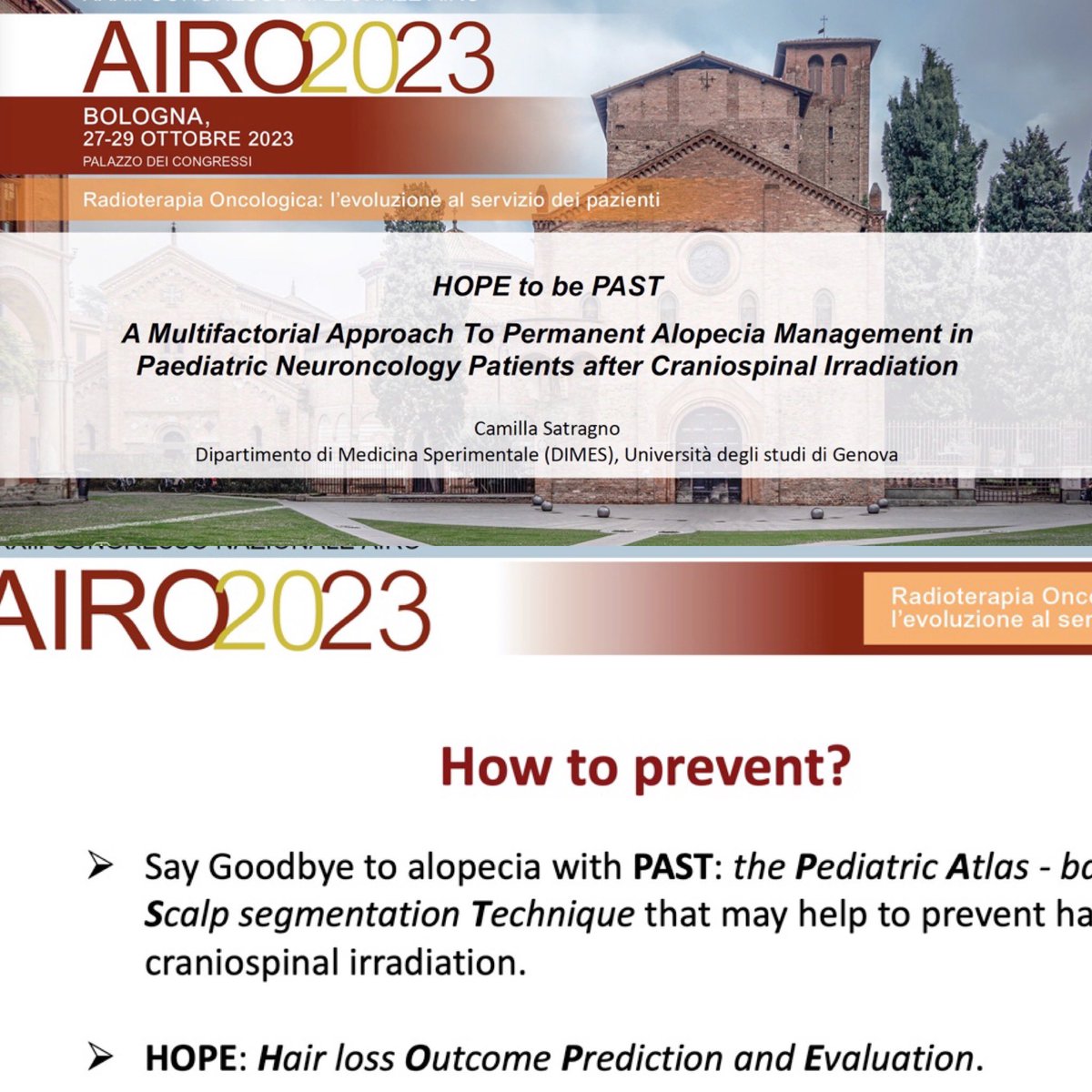 CamiSatragno's tweet photo. Proud to have presented the results of our work “HOPE to be PAST”, thanks to each of you for the support and scientific contributions! 
We're a great team!
The best scientific work, oral presentation of #AIRO2023 #paediatric #CancerResearch https://t.co/jrQbU00GZi