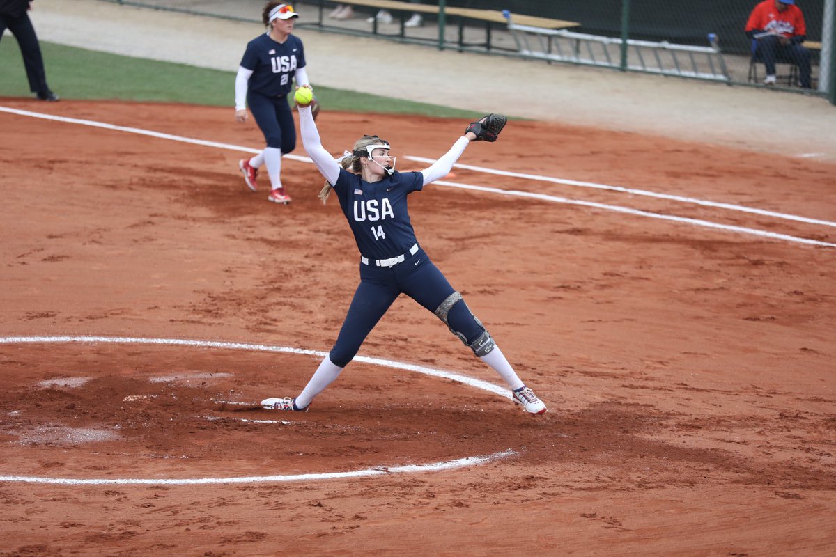 USASoftballWNT's tweet photo. 3️⃣ batters, 3️⃣ strikeouts for @MontanaFouts 🔥 https://t.co/sX4qxKS2ND