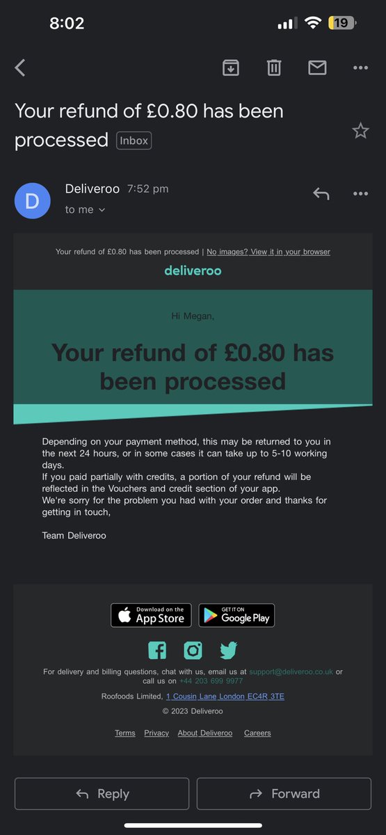Meganking_xox's tweet photo. @Deliveroo please tell me your 80p refund is a sick joke for a £9.99 missing burger meal! https://t.co/Q5XsGxabwf