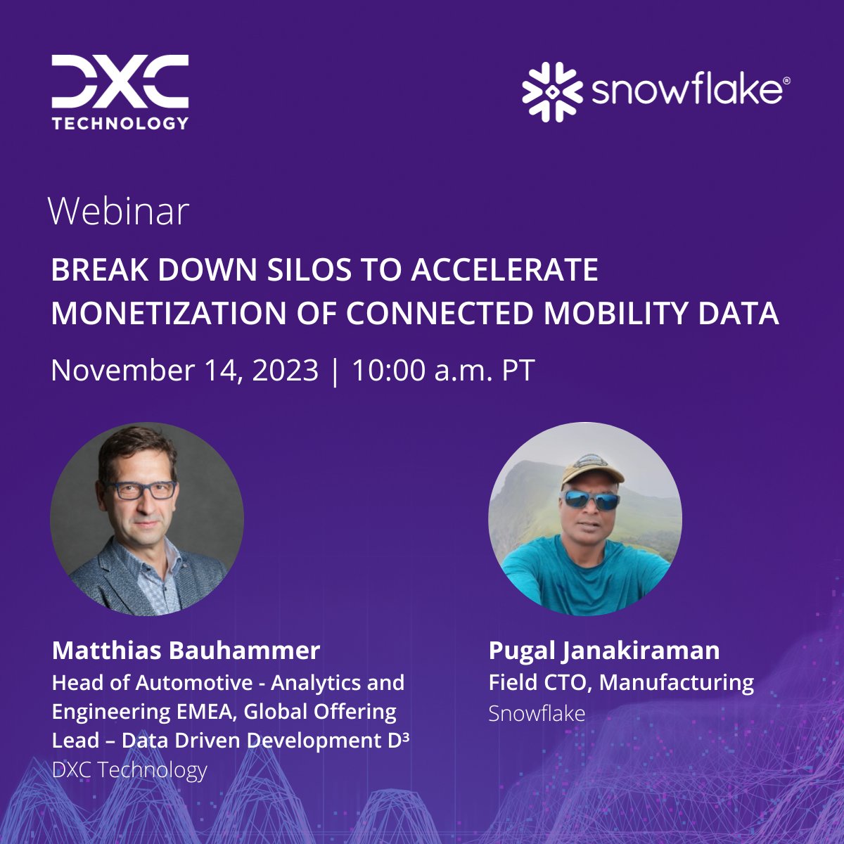 DXCTechnology's tweet image. Break down #silos and accelerate connected mobility #data monetization with DXC and @SnowflakeDB. Get an exclusive look at the Connected Mobility solution that facilitates use cases including anomaly prediction and seamless data collaboration. Register 👉 dxc.to/3QiJdre