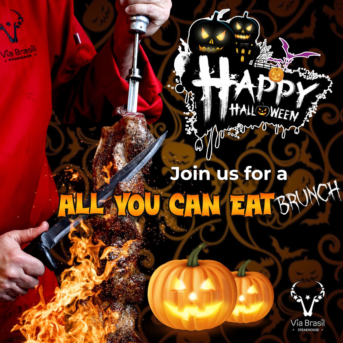 ViaBrasilVegas's tweet photo. Join us at Via Brasil for a brunch that's all treats and no tricks this Halloween! We've conjured up a delightful menu in an enchanting atmosphere. 🍷🕷️ #AllTreatsNoTricks #HalloweenBrunch #ViaBrasil https://t.co/Kh95Ld8txQ