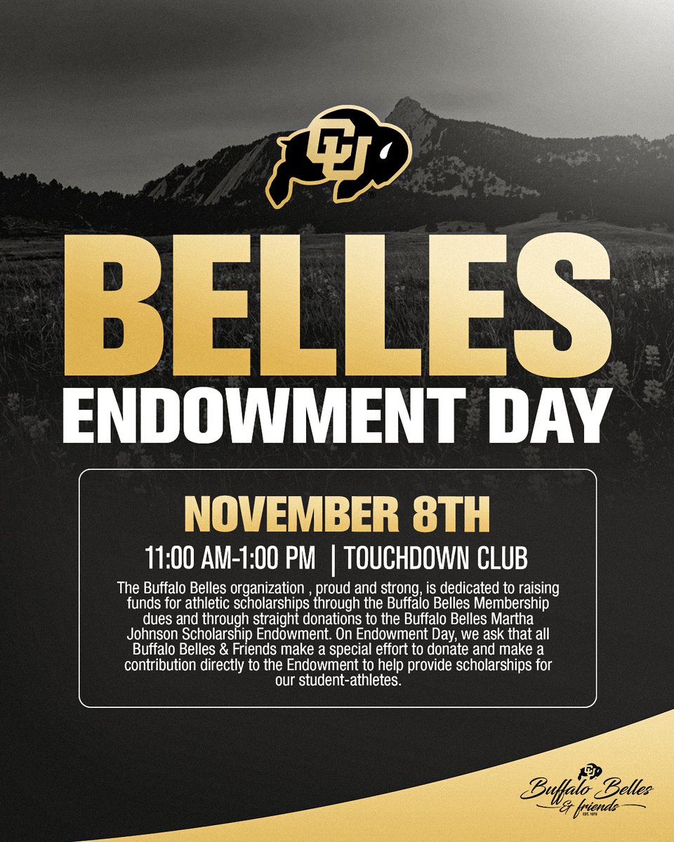 CUBuffaloBelles's tweet photo. Buffalo Belles, bring your friends and help us grow the endowment serving student-athletes! #GoBuffs https://t.co/s3n12oGmbE