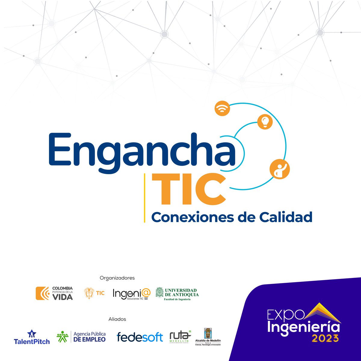 ¡#EnganchaTIC 2.0 🌐 del <a href="/Ministerio_TIC/">Ministerio TIC</a> llega con todo para que vivas una experiencia de Talento 360! 🤩

Recuerda que el invitado más importante en esta edición eres tú. Acompáñanos de manera presencial o virtual.

¡Conoce más e inscríbete ahora! 📲 expoingenieria.edu.co/enganchatic