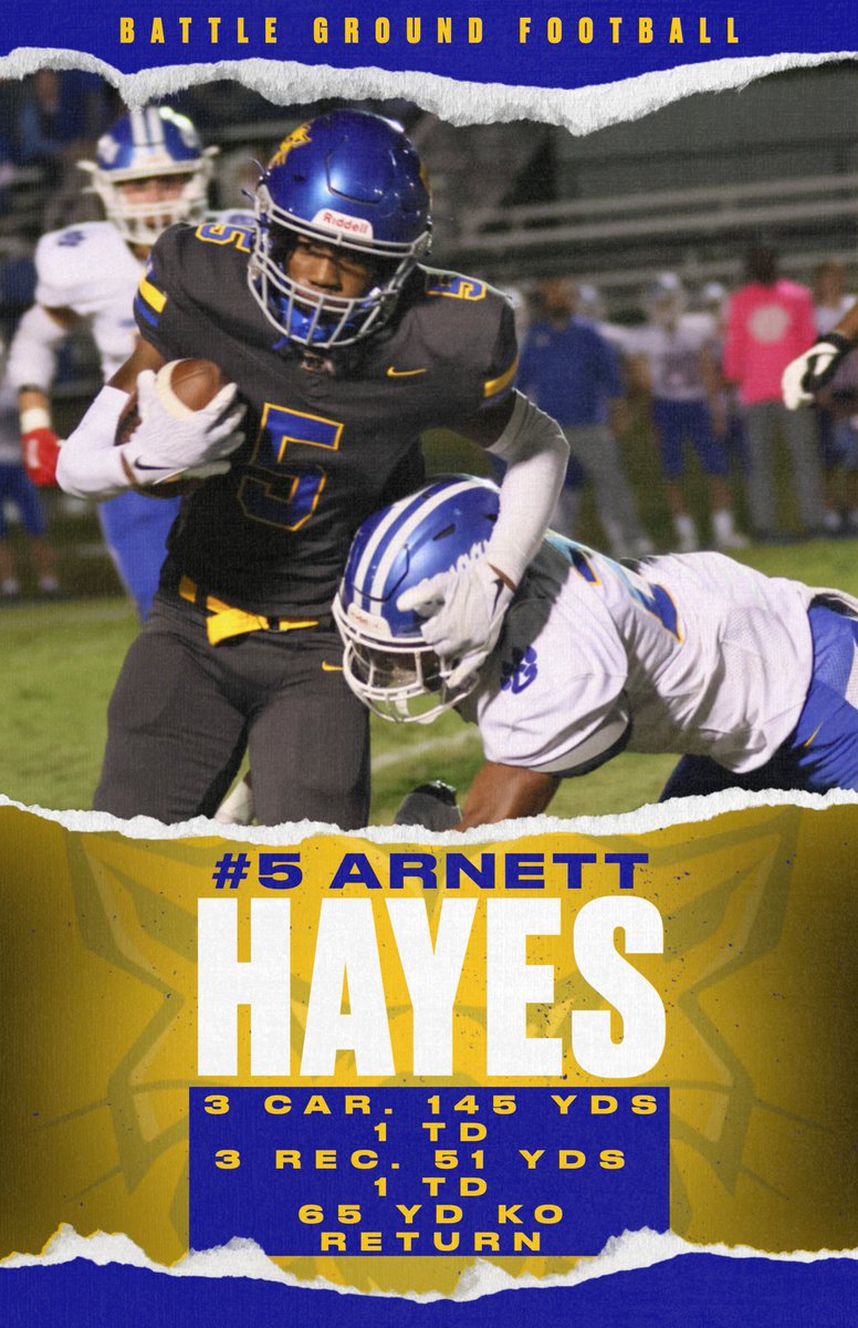What a first game back from injury! Hayes missed the last 2 games and returned Friday night racking up 261 all purpose yards and 2 touchdowns (1 rushing 1 receiving)! This kid deserves to be a Mr. Football contender in Division II-AA.
