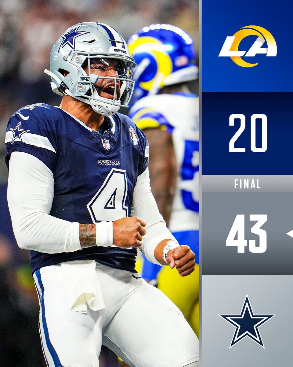 NFL's tweet photo. FINAL: An all-around dominant @dallascowboys performance in Week 8 ⭐️ #LARvsDAL https://t.co/STvbphbXkb