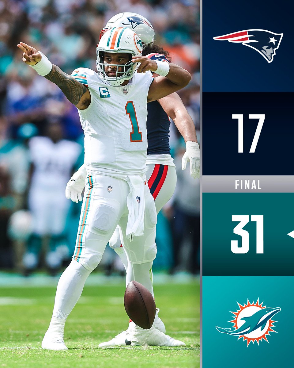 NFL's tweet image. FINAL: @MiamiDolphins improve to 6-2! #NEvsMIA