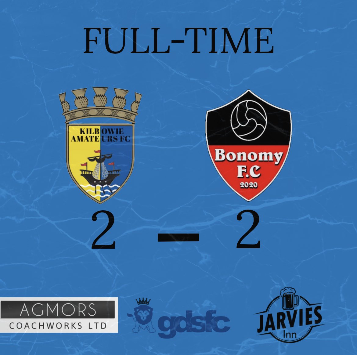 KilbowieAFC's tweet photo. Points shared in East Kilbride this afternoon. A first half that finished with us 1 up and limiting them to long range efforts and half chances. Second half we struggled to get going and went 2-1 down before a late equaliser ensured a point.

@Darylsmith98 x ⚽️⚽️

💙 https://t.co/Ch7wwLMMhS
