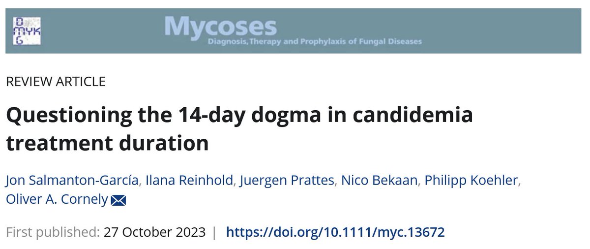 🧵 Questioning the #14day dogma in #candidemia treatment: Balancing treatment duration for #IFI, optimizing care, and tackling antimicrobial resistance is crucial. Is 14 days the right answer? Let's explore the evidence! 💊🦠 #CandidemiaTreatment #AMR onlinelibrary.wiley.com/doi/abs/10.111…