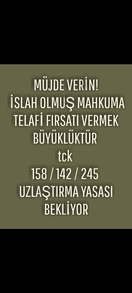 <a href="/tcbestepe/">T.C. Cumhurbaşkanlığı</a> Çoğu kişi kendi arasında anlaşmış #uzlaşmış  müşteki affetmiş şikayetçi yok ama kamu davasına dönüşmüş sadece hâli hazır da devam eden #uzlaşma kapsamı genişleyecek 142/158 /245 #uzlaşma kapsamına alınırsa binlerce dava düşecek yargının yükü hafifleyecek <a href="/yilmaztunc/">Yılmaz TUNÇ</a> <a href="/RTErdogan/">Recep Tayyip Erdoğan</a>  r