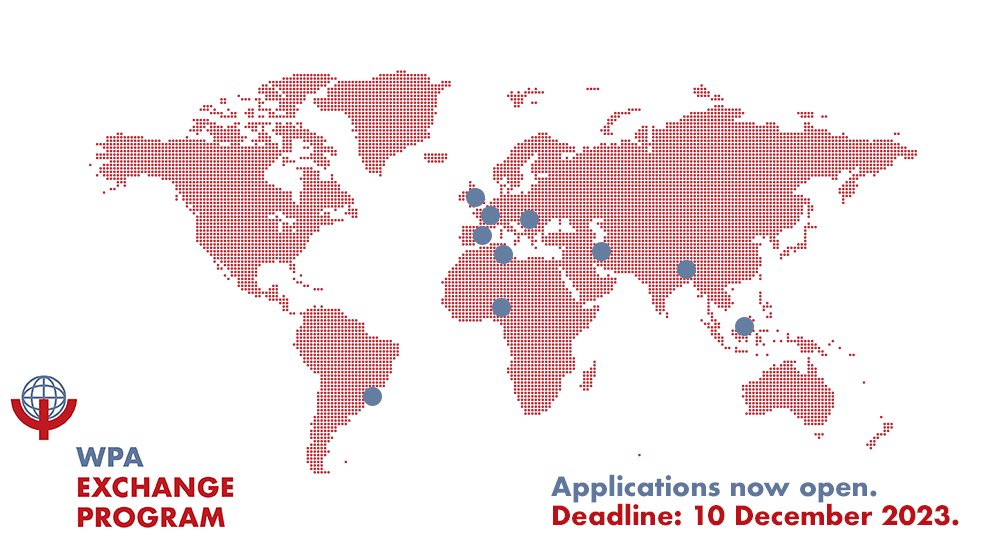 The third edition of the World Psychiatry Exchange Program is open 🎉! @WPA_Psychiatry Applications deadline: 10 December 2023🌎. More info here: …ychiatryexchangeprogram.wordpress.com/apply-for-an-e…