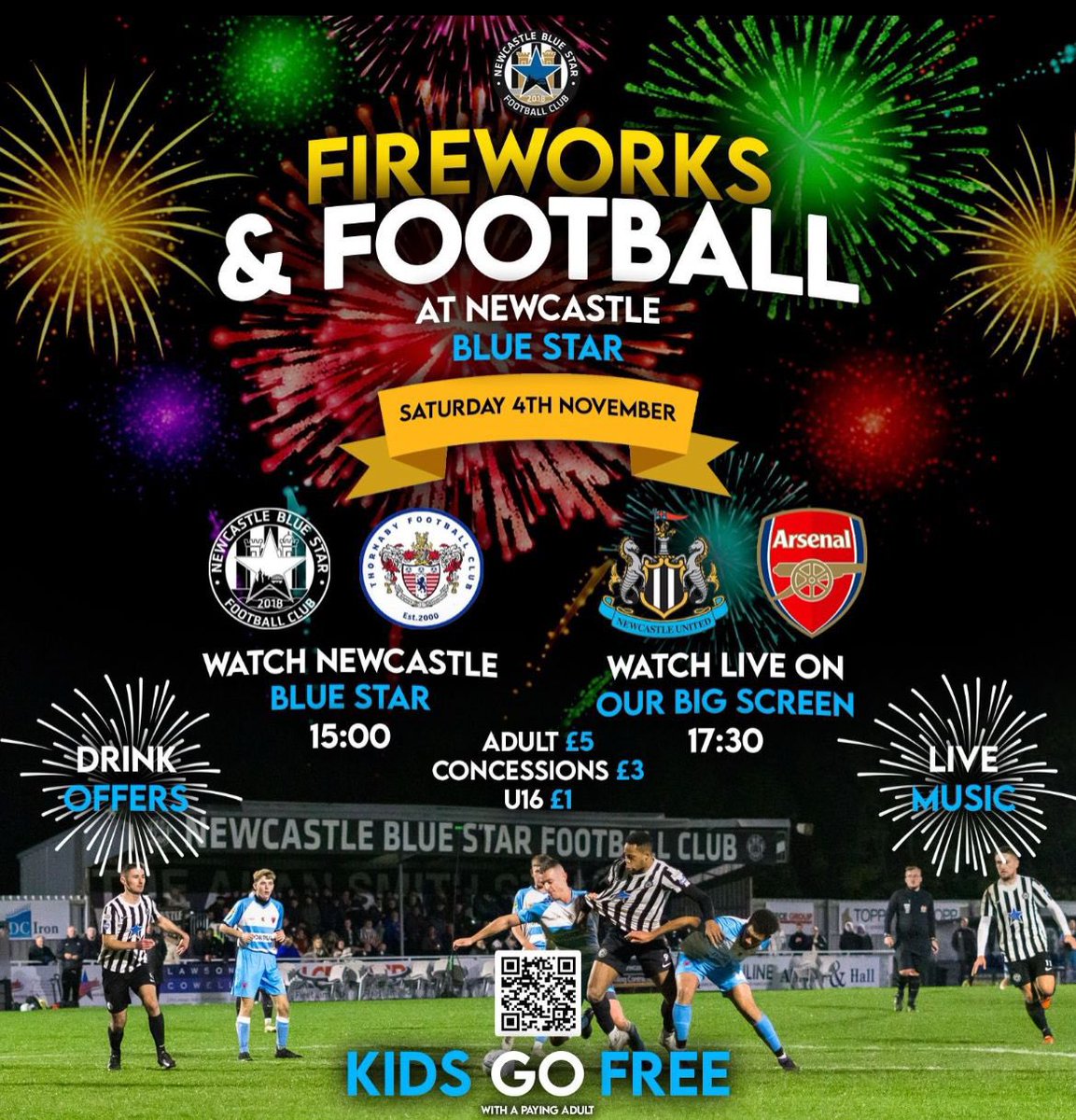 𝘽𝙊𝙉𝙁𝙄𝙍𝙀 𝙉𝙄𝙂𝙃𝙏…𝘾𝙊𝙈𝙄𝙉𝙂 𝙐𝙋!

🔵⭐️ Watch the lads take on Thornaby FC
⚫️⚪️ Then cheer on the Toon vs Arsenal
🎇🎶 Followed by fireworks &amp; live music

🎟 Tickets available linked below!

Perfect for all the family! 🔥🙌