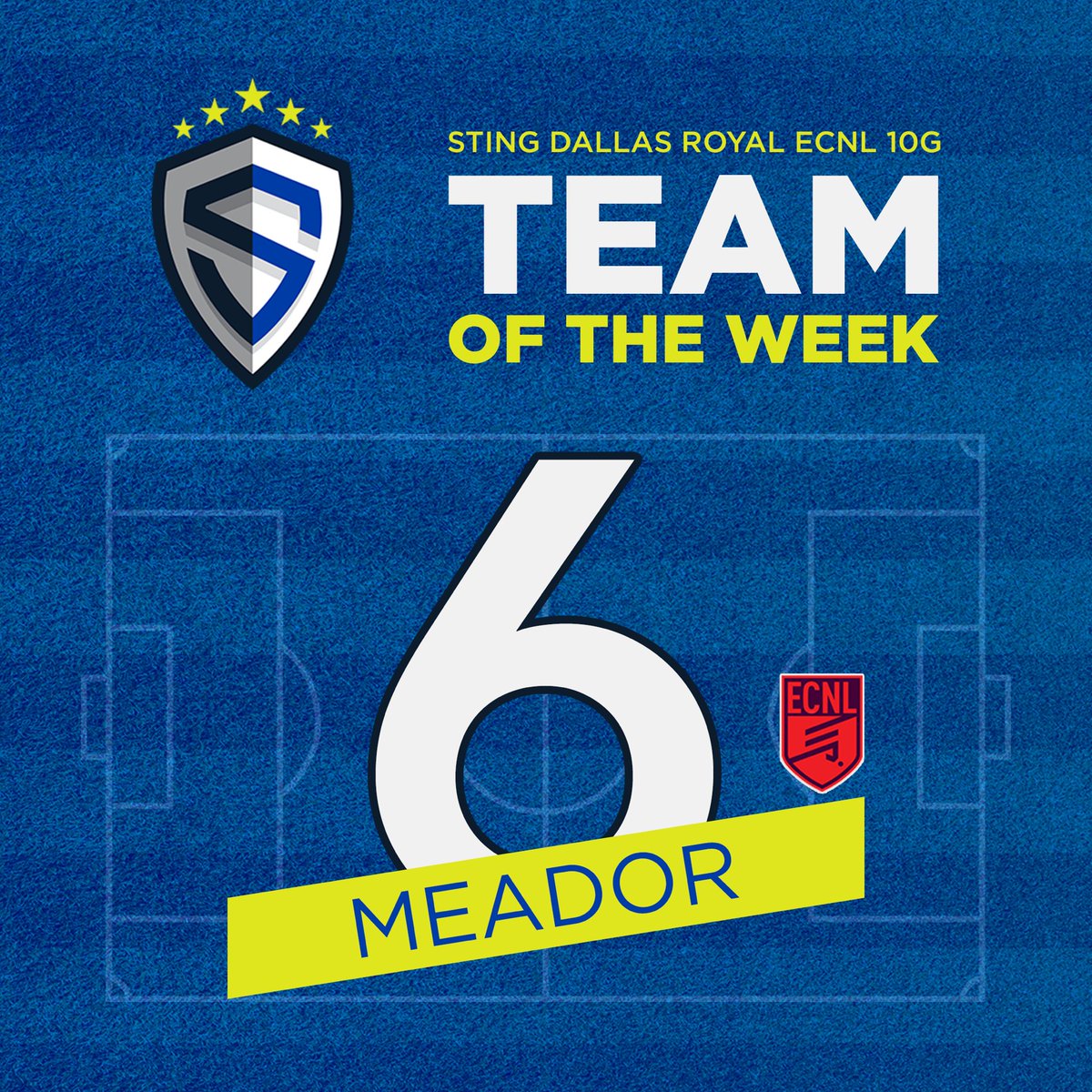 Sting Dallas Royal ECNL Team of the Week:

Braelyn Meador
🔵⚪️⚽️
 
#WeAreSting
#BraveBoldOne #TheRoyalWay #TOTW