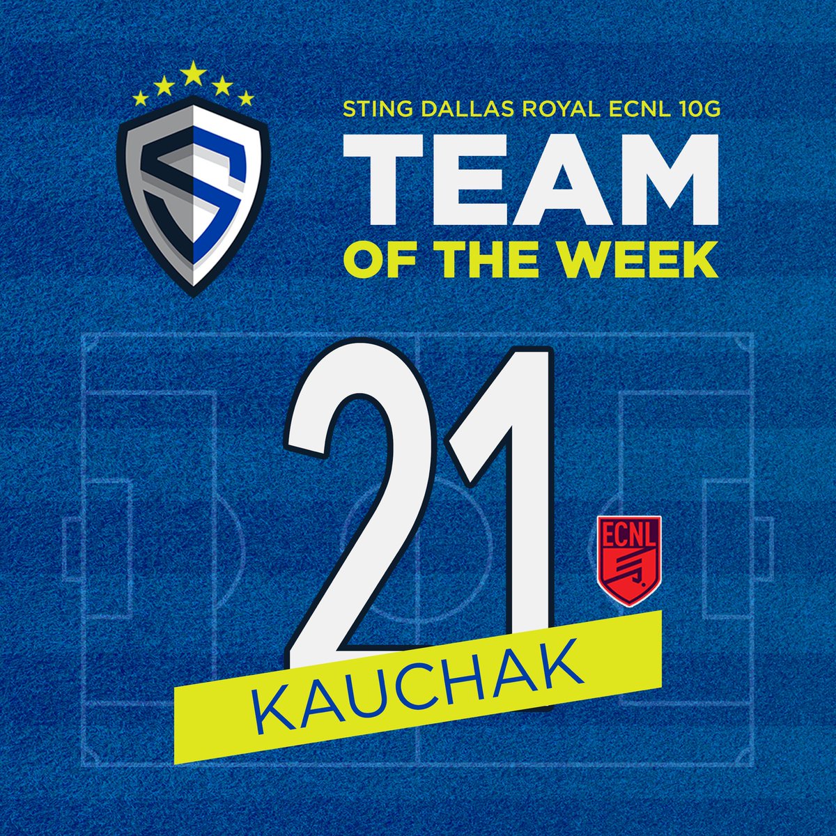 Sting Dallas Royal ECNL Team of the Week:

Kendall Kauchak 
🔵⚪️⚽️
 
#WeAreSting
#BraveBoldOne #TheRoyalWay #TOTW