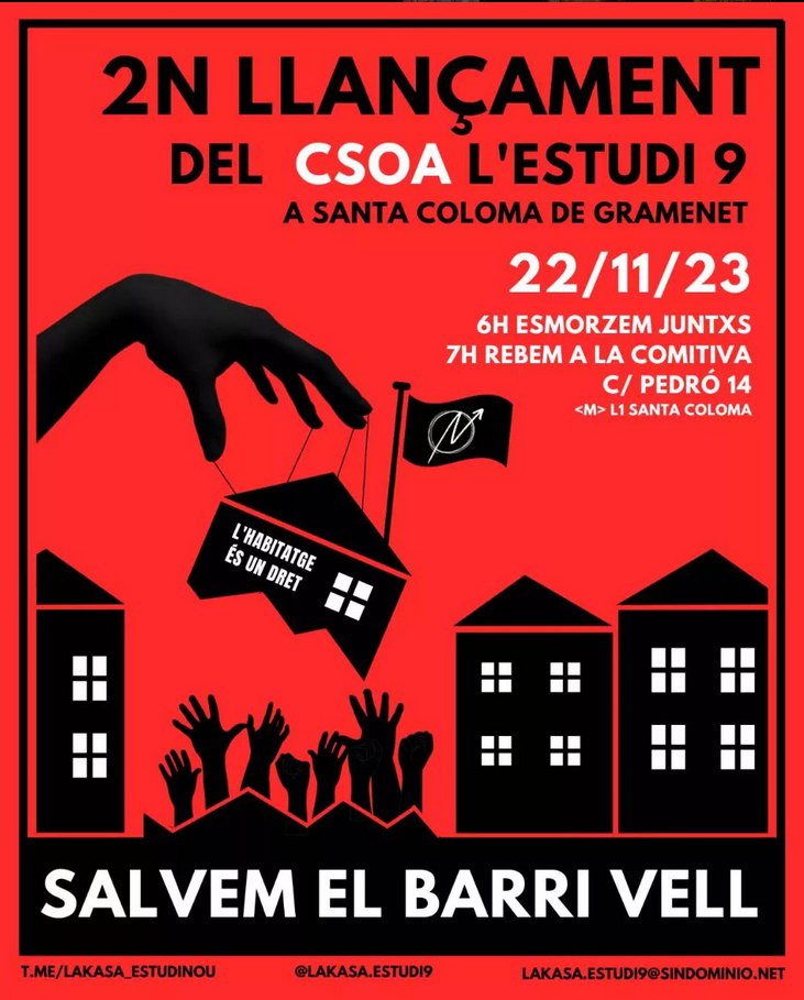 llibertaria_uab's tweet photo. 6 Novembre L'Obrera
9 Novembre CAOS La Tarantula
22 Novembre CSOA La Kasa Estudi 9
30 Novembre CSO La Ruïna

Aquest Novembre s'obre una ofensiva repressiva sobre els espais alliberats per la nostra classe. https://t.co/az5XO1jIUV