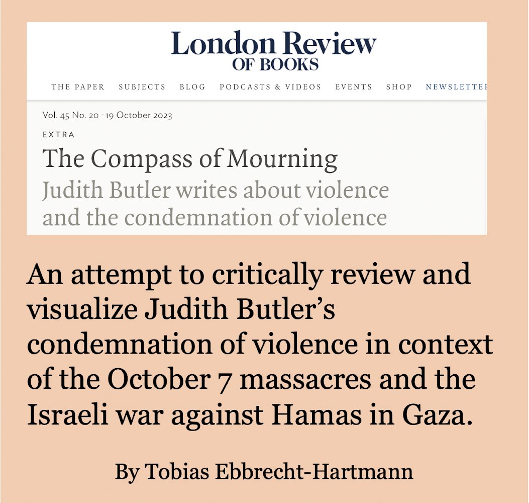 te_hartmann's tweet photo. A 🧵 on Judith Butler’s condemnation of violence in context of the October 7 massacres and the war against Hamas in Gaza 👉🏽 2 https://t.co/fC9LWqcE41