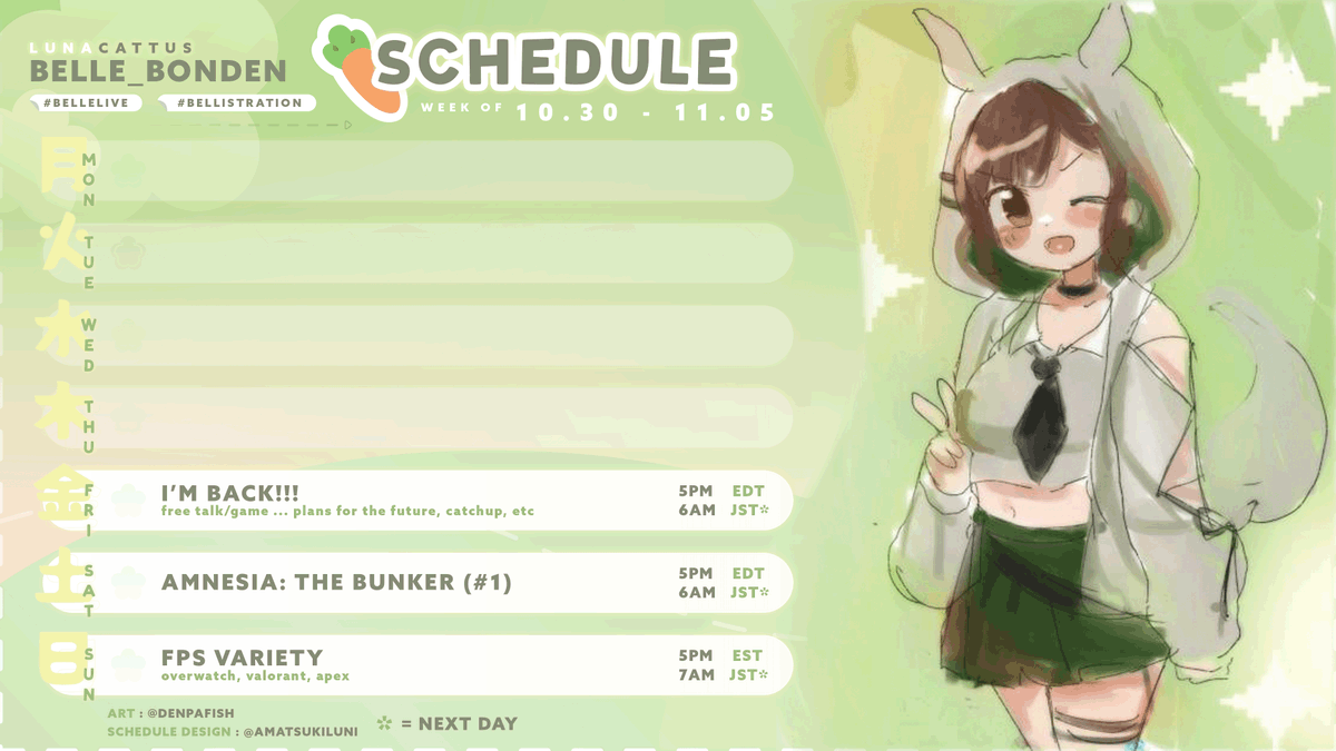 Belle_bondEN's tweet photo. 🌻 STREAMS WEEK 10.30 - 11.05 🌻
TAGS
ART: #bellistration
LIVE: #bellelive
PET PICS: #bellezoo
LINKS
YT: https://t.co/wLbR8RgQwE
THRONE: https://t.co/a9R4kLMvHW
MARSHMALLOW: https://t.co/qrLocWfG9S https://t.co/KLHESDrsme