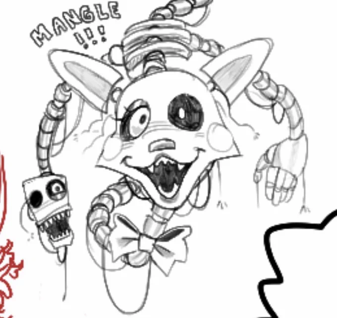 mangle drawing i made on an aggie a while ago in honor of SCARY BEAR AT NIGHT movie