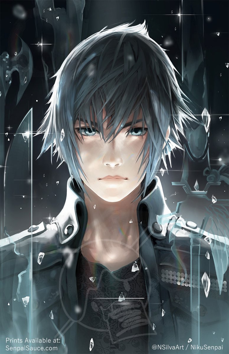 1boy male focus solo looking at viewer black hair jacket blue eyes  illustration images