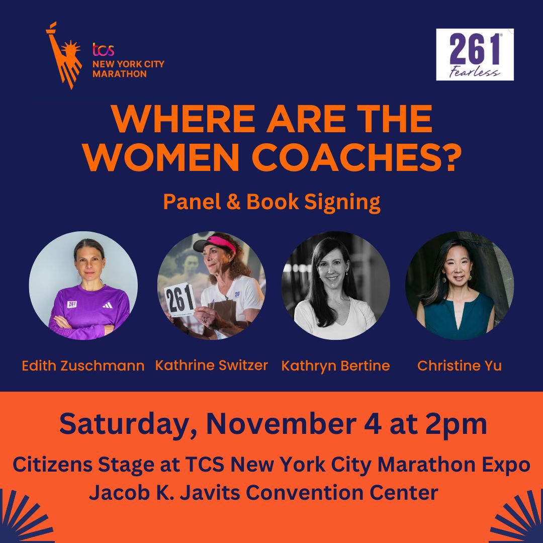 KathrynBertine's tweet photo. NYC! Join me on Sat 11/4 @ 2p at the @nycmarathon Expo for a speakers panel &amp; book signing featuring @KVSwitzer #261Fearless’s @RunningZuschi &amp; author @cyu888 at the Jacob K. @javitscenter. Would LOVE to see you! Free to all, seats will fill. Get there early. Yay. https://t.co/8leXUeAoqK