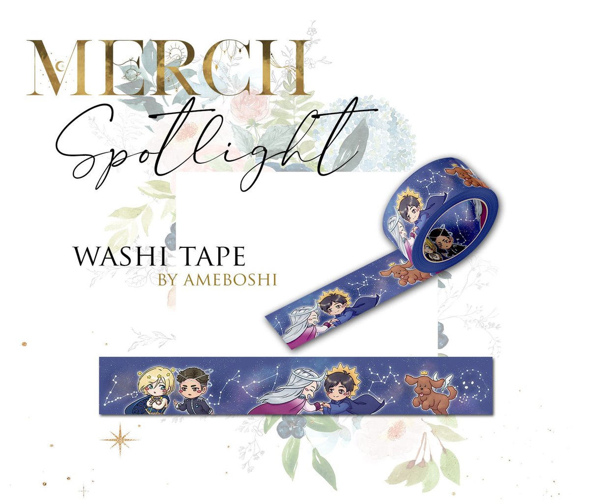 📢Leftover sales of the #YuriOnIce Star*Dust zine and merch are open until Nov. 5th!

✨Merch Spotlight✨ Designed by <a href="/ameboshi_/">🌸Ame🌸 ✨</a>, our washi tape features Otabek and Yurio, Victor and Yuuri, and little Vicchan against a background of stars

💫STORE🌟yoistardustzine.ecwid.com