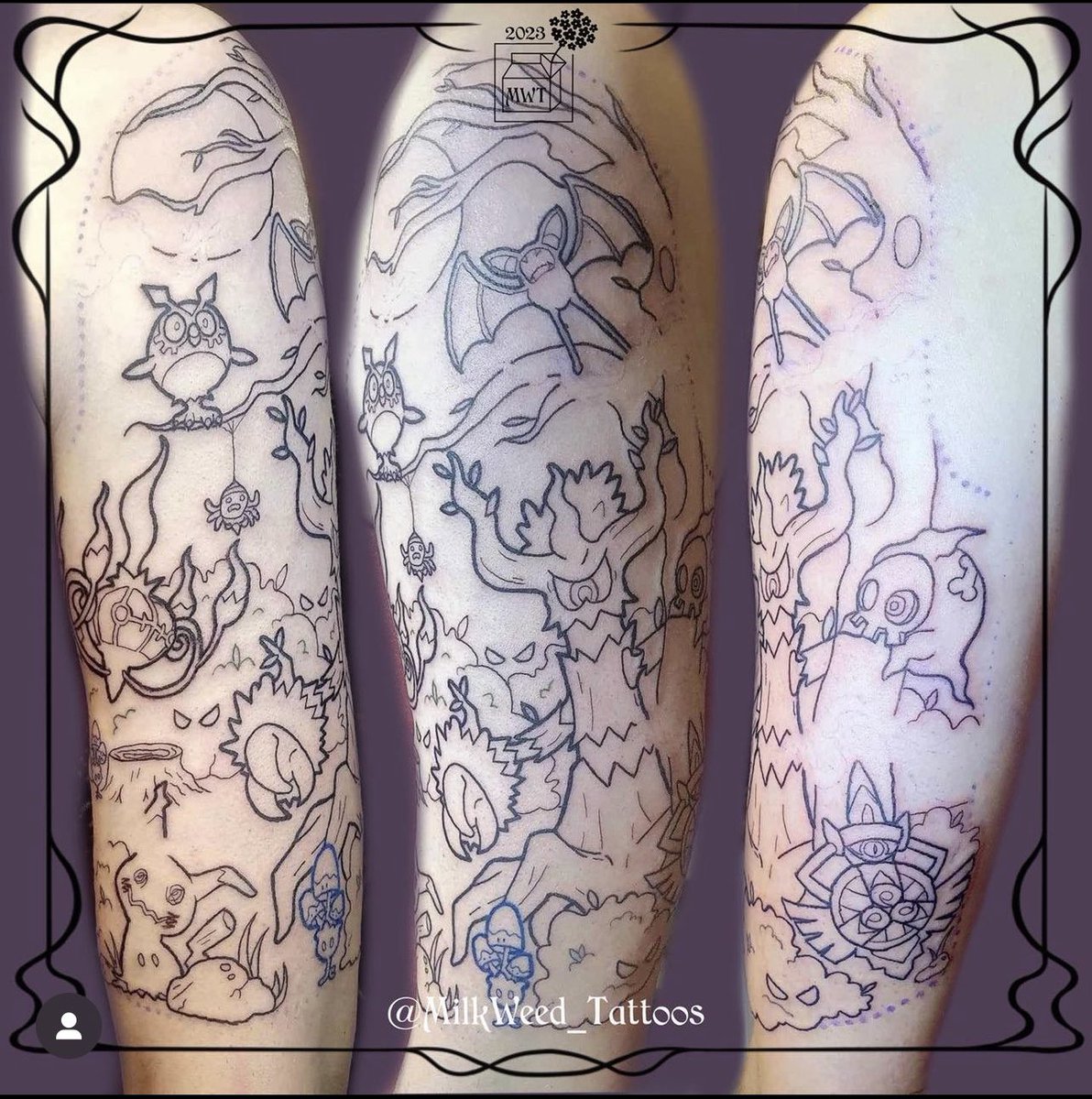 KarlossPokemon's tweet photo. Completely forgot to post this at the time but 1st session of my @Pokemon ghost themed tattoo done next one end of the month to give it some colour! 👻 https://t.co/AeAK2tQQVg