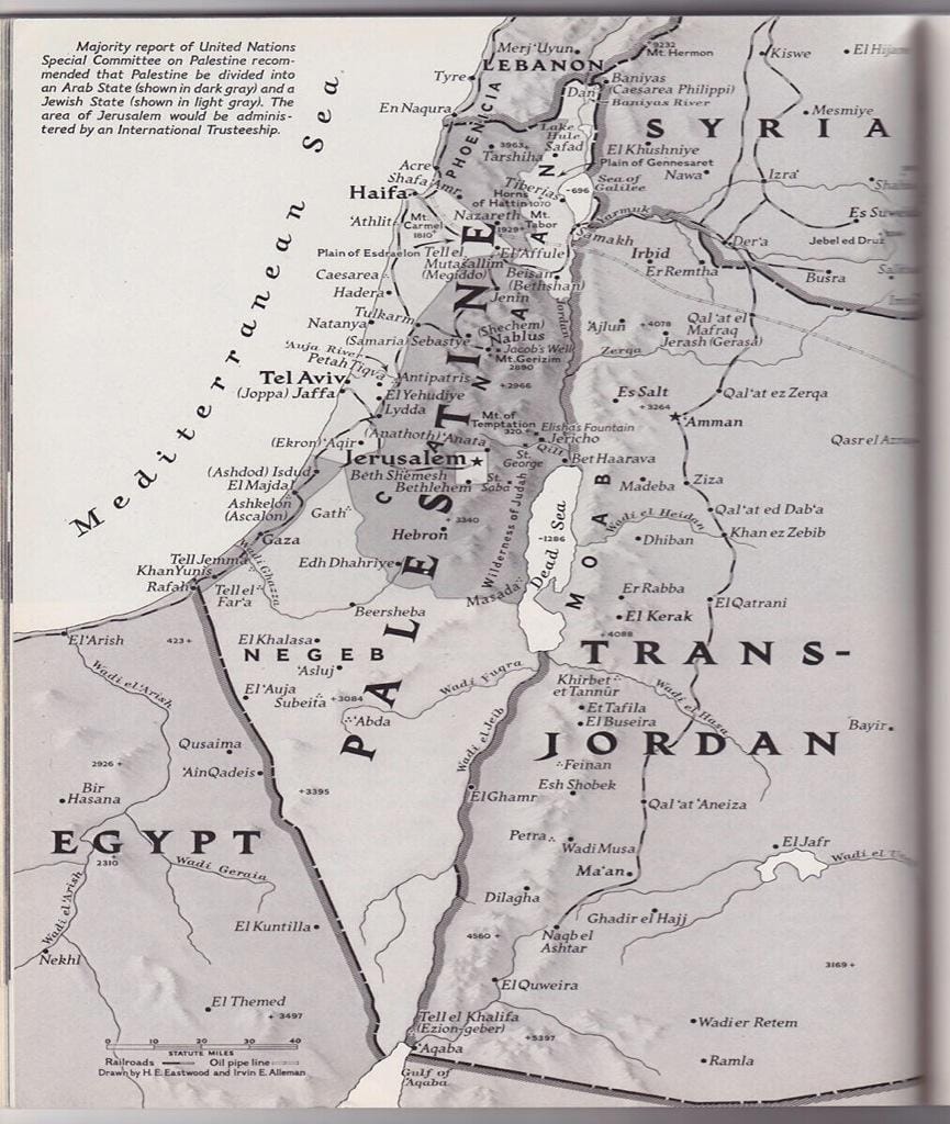 This map of Palestine was issued by National Geographic in 1947.