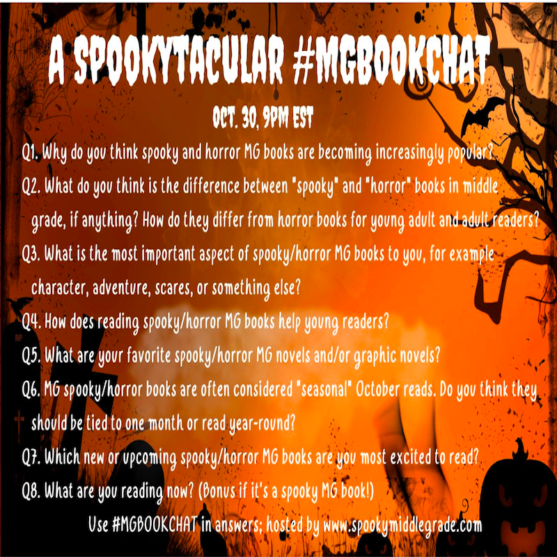 Just a reminder that tomorrow night is our #MGBookChat, and @SpookyMGBooks hosts the discussion A SPOOKYTACULAR #MGBOOKCHAT The questions are below! Hope to see you tomorrow night, @ 9 PM EST