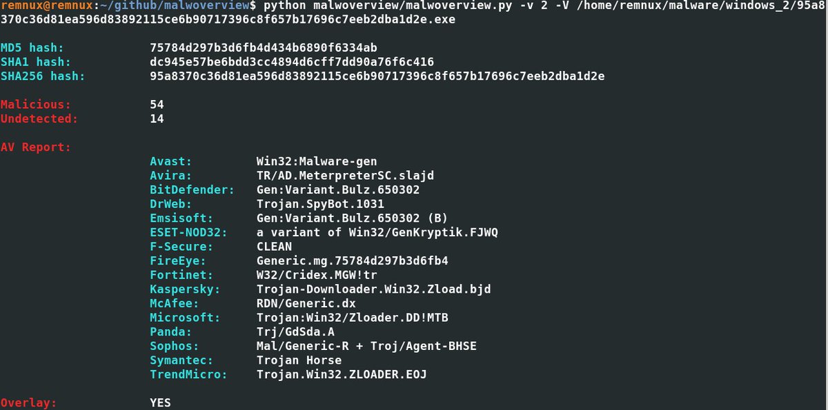 hack_git's tweet image. Malwoverview

A first response tool used for threat hunting and offers intel information from #VirusTotal, Hybrid Analysis, URLHaus, Polyswarm, Malshare, Alien Vault, Malpedia, Malware Bazaar, ThreatFox, Triage, InQuest and it is able to scan Android devices against VT.…